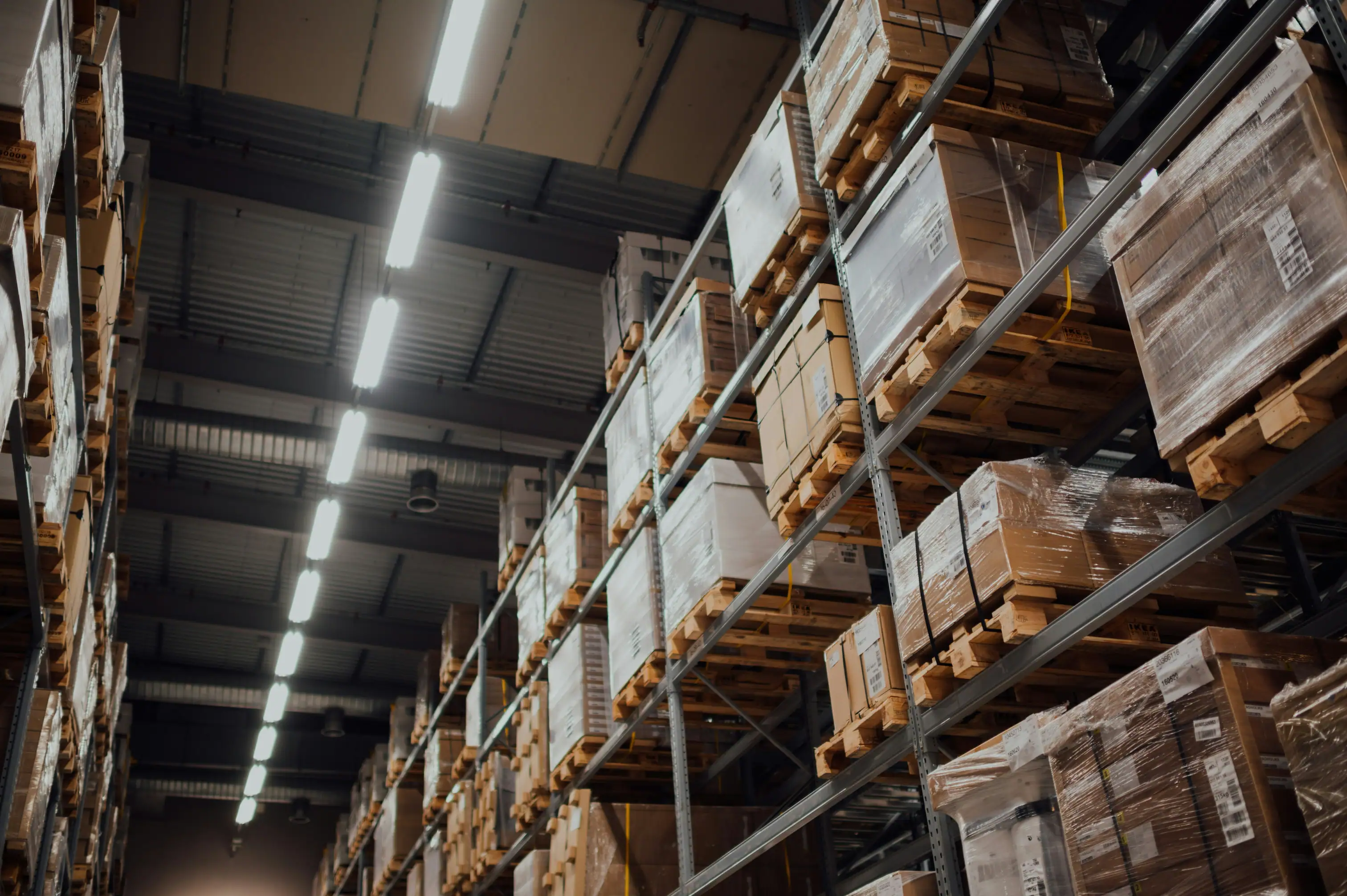 Warehouse with pallets and shelving