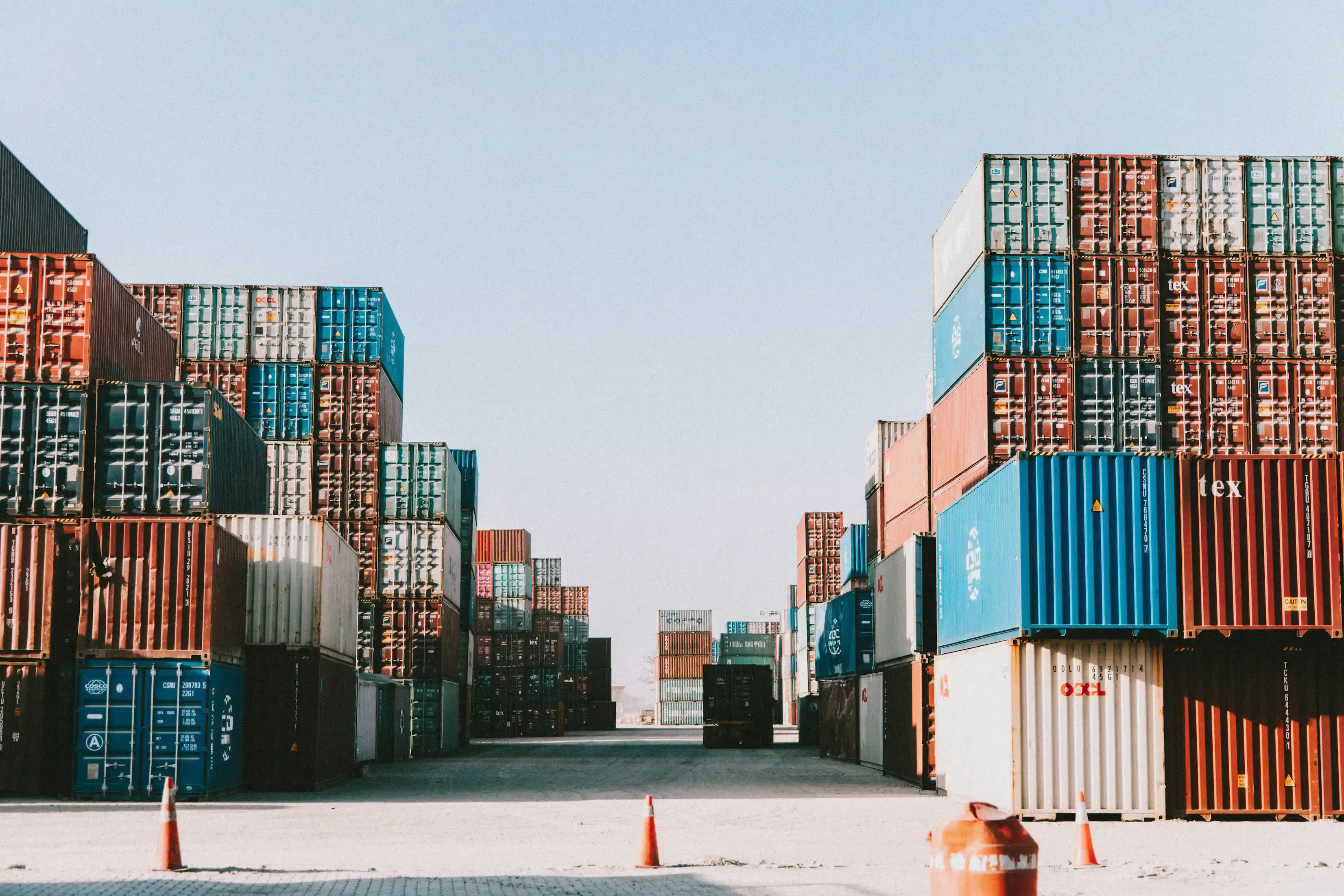 Container yard with stacked containers