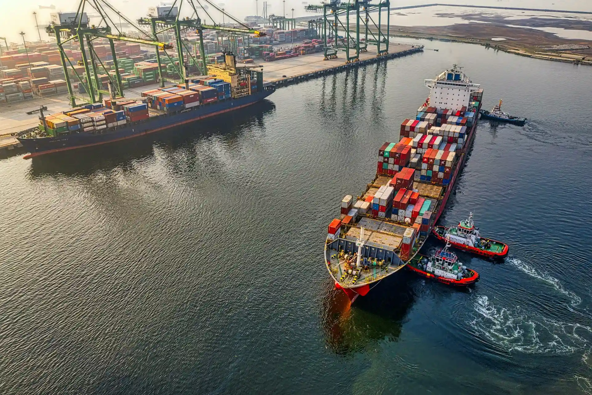 Aerial view of container port